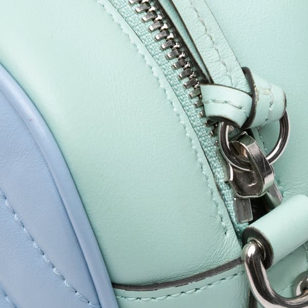 Pre-owned Gucci Small GG Marmont Diagonal Matelasse Leather Crossbody Blue