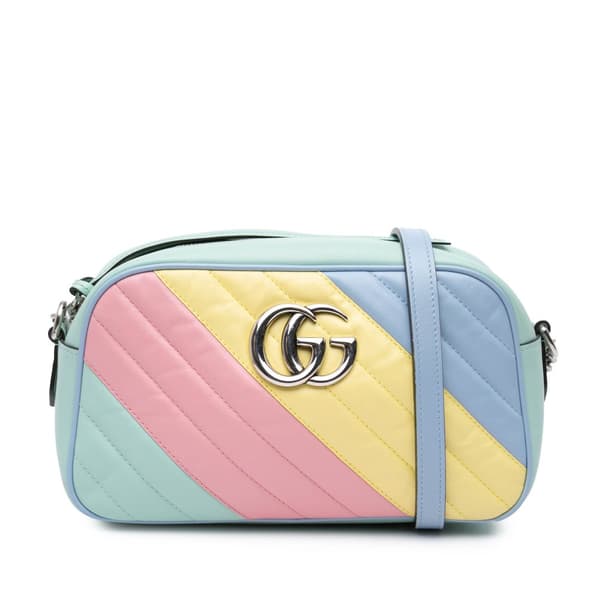 Pre-owned Gucci Small GG Marmont Diagonal Matelasse Leather Crossbody Blue