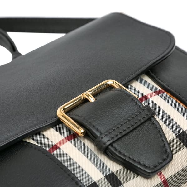 Pre-owned Burberry Small Haymarket Check Trimmed Leather Dickens Crossbody Black