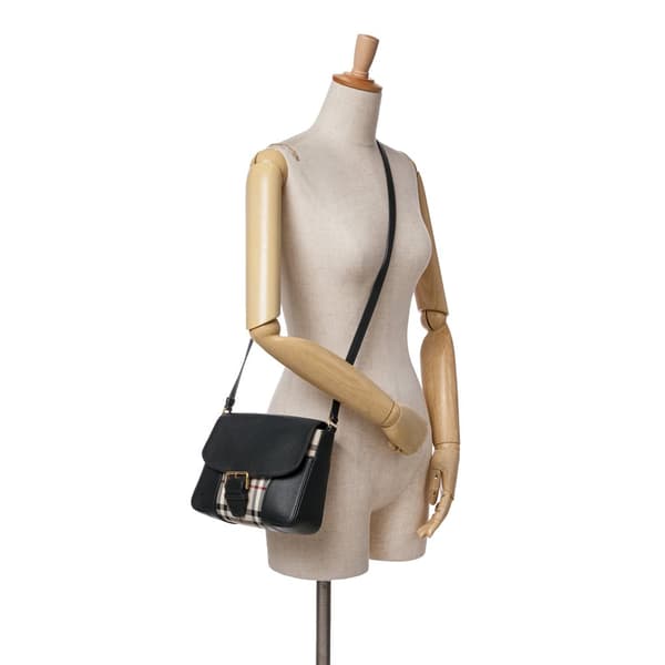 Pre-owned Burberry Small Haymarket Check Trimmed Leather Dickens Crossbody Black