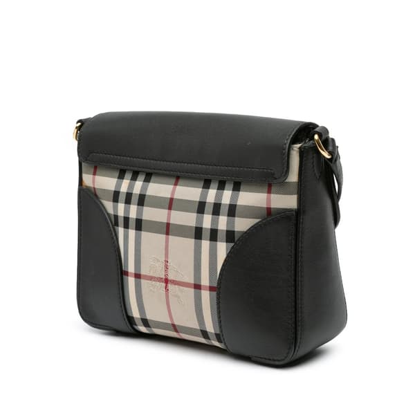 Pre-owned Burberry Small Haymarket Check Trimmed Leather Dickens Crossbody Black