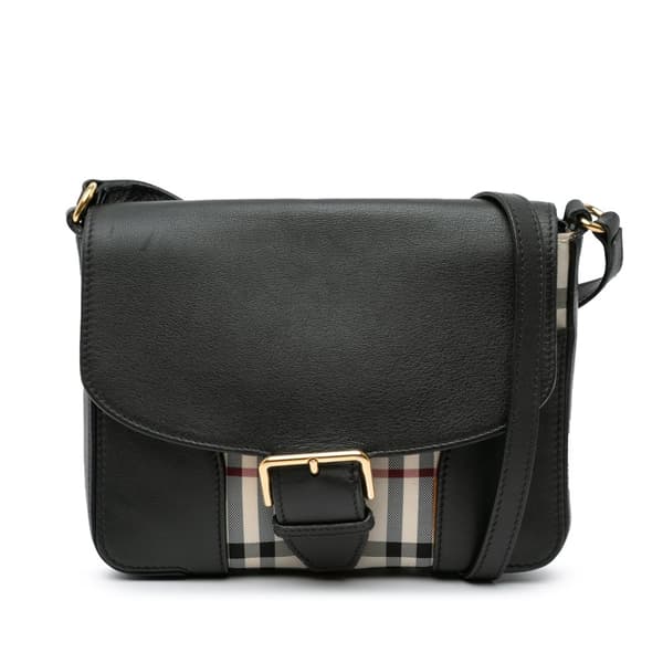 Pre-owned Burberry Small Haymarket Check Trimmed Leather Dickens Crossbody Black