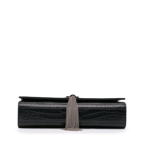 Pre-owned Saint Laurent Medium Croc Embossed Leather Kate Tassel Crossbody Blue