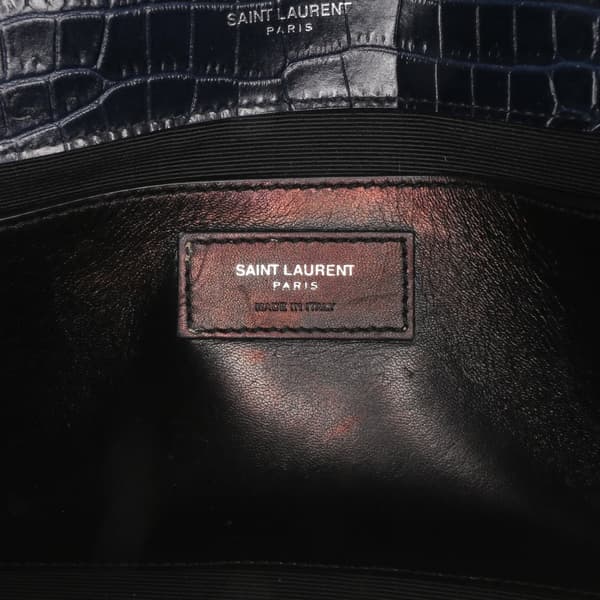 Pre-owned Saint Laurent Medium Croc Embossed Leather Kate Tassel Crossbody Blue