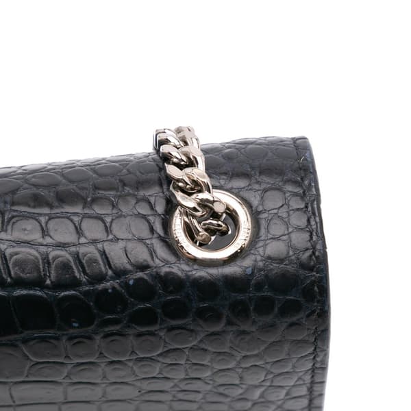 Pre-owned Saint Laurent Medium Croc Embossed Leather Kate Tassel Crossbody Blue