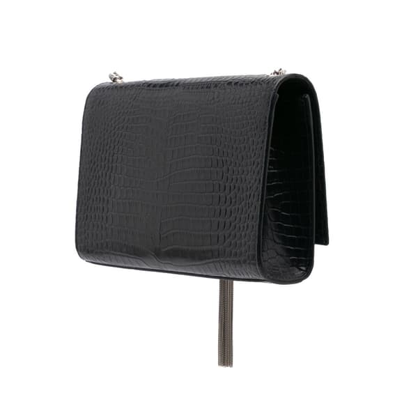 Pre-owned Saint Laurent Medium Croc Embossed Leather Kate Tassel Crossbody Blue