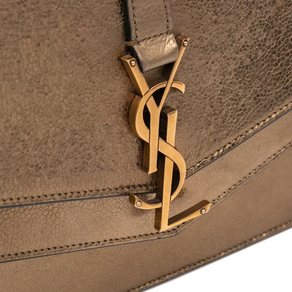 Pre-owned Saint Laurent Medium Metallic Leather Monogram Sulpice Crossbody Brown