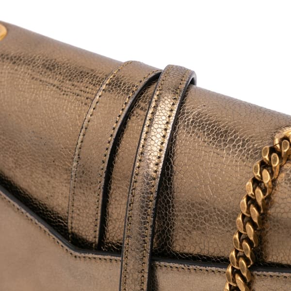 Pre-owned Saint Laurent Medium Metallic Leather Monogram Sulpice Crossbody Brown