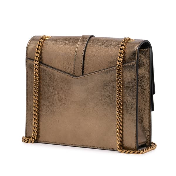 Pre-owned Saint Laurent Medium Metallic Leather Monogram Sulpice Crossbody Brown