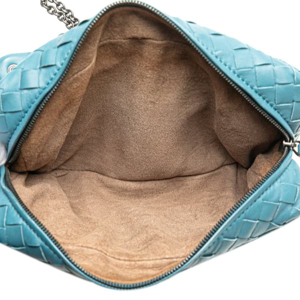 Pre-owned Bottega Veneta Mini Nappa Intrecciato Expandable Chain Crossbody Blue