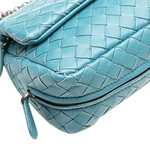 Pre-owned Bottega Veneta Mini Nappa Intrecciato Expandable Chain Crossbody Blue