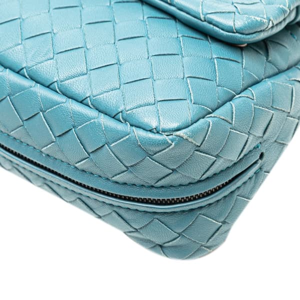 Pre-owned Bottega Veneta Mini Nappa Intrecciato Expandable Chain Crossbody Blue