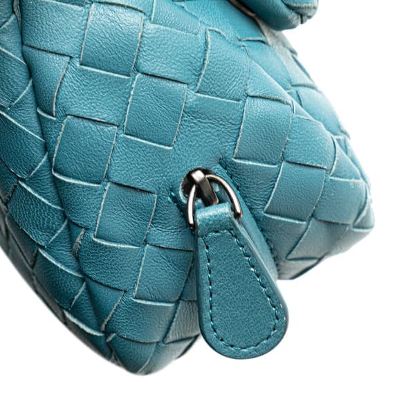 Pre-owned Bottega Veneta Mini Nappa Intrecciato Expandable Chain Crossbody Blue