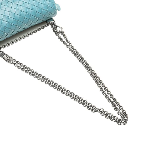 Pre-owned Bottega Veneta Mini Nappa Intrecciato Expandable Chain Crossbody Blue