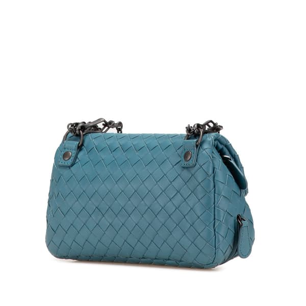 Pre-owned Bottega Veneta Mini Nappa Intrecciato Expandable Chain Crossbody Blue