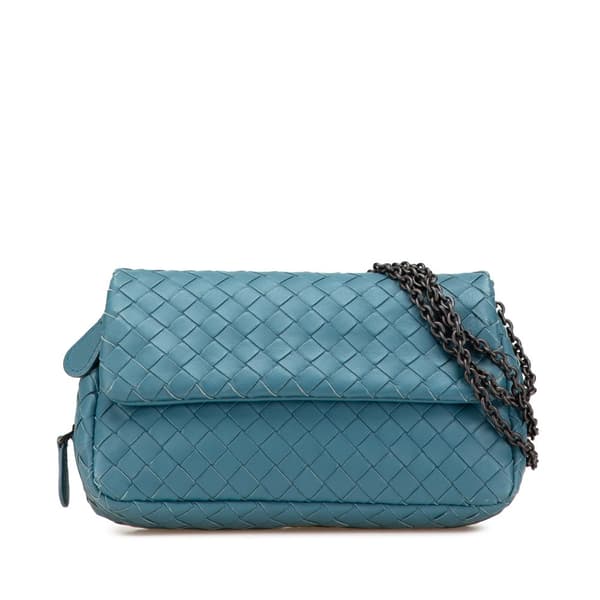 Pre-owned Bottega Veneta Mini Nappa Intrecciato Expandable Chain Crossbody Blue