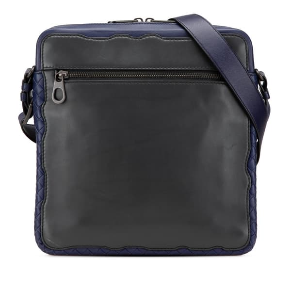 Pre-owned Bottega Veneta Intrecciato Trimmed Leather Crossbody Black
