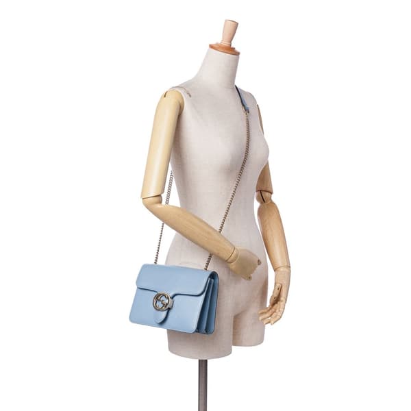 Pre-owned Gucci Small Dollar Calfskin Interlocking G Crossbody Blue