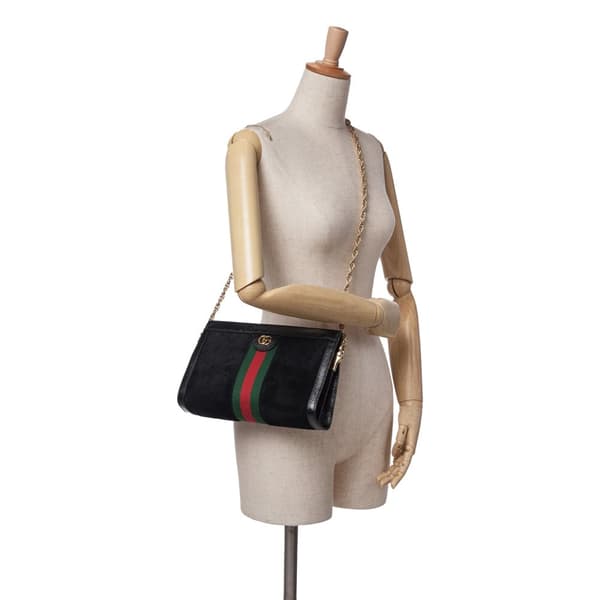 Pre-owned Gucci Small Suede Ophidia Chain Crossbody Black