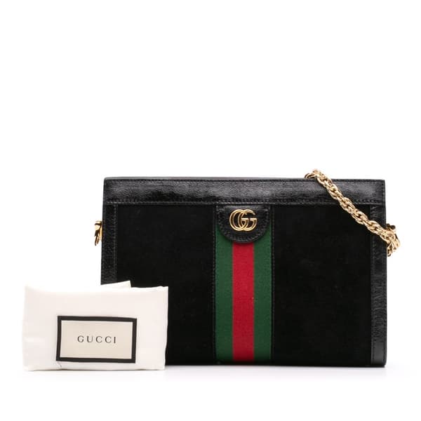 Pre-owned Gucci Small Suede Ophidia Chain Crossbody Black