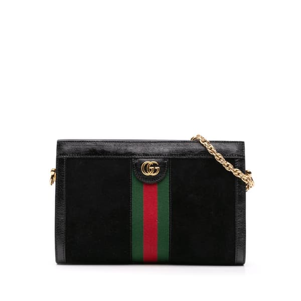 Pre-owned Gucci Small Suede Ophidia Chain Crossbody Black