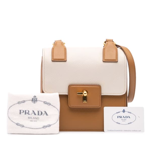 Pre-owned Prada Bicolor Saffiano Cuir Flap Crossbody Brown