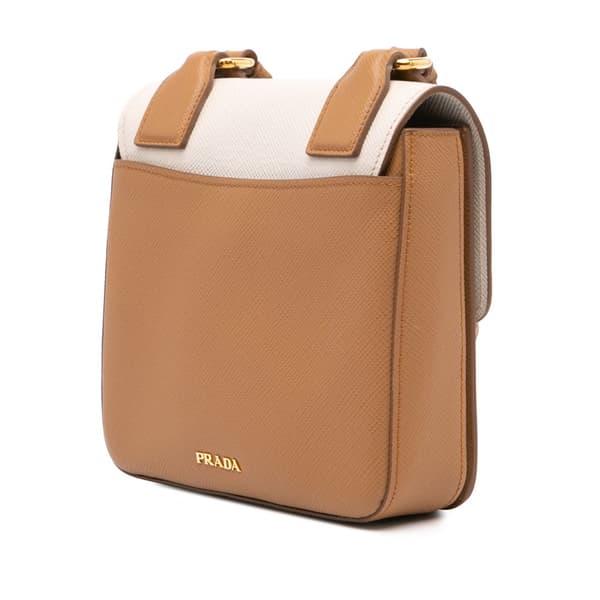 Pre-owned Prada Bicolor Saffiano Cuir Flap Crossbody Brown