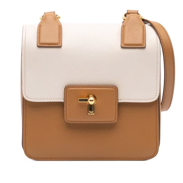 Pre-owned Prada Bicolor Saffiano Cuir Flap Crossbody Brown