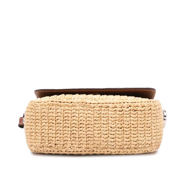 Pre-owned Prada Raffia Vitello Flap Crossbody Brown