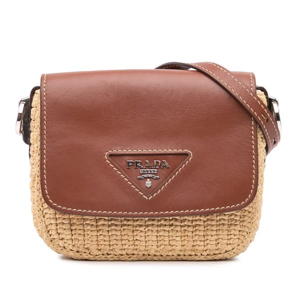 Pre-owned Prada Raffia Vitello Flap Crossbody Brown