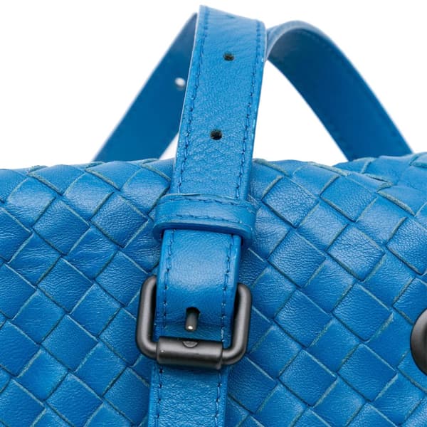 Pre-owned Bottega Veneta Nappa Intrecciato Flap Crossbody Blue