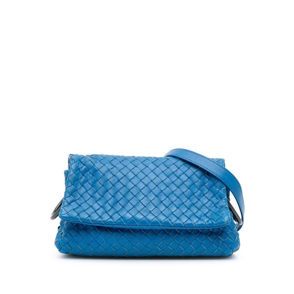 Pre-owned Bottega Veneta Nappa Intrecciato Flap Crossbody Blue