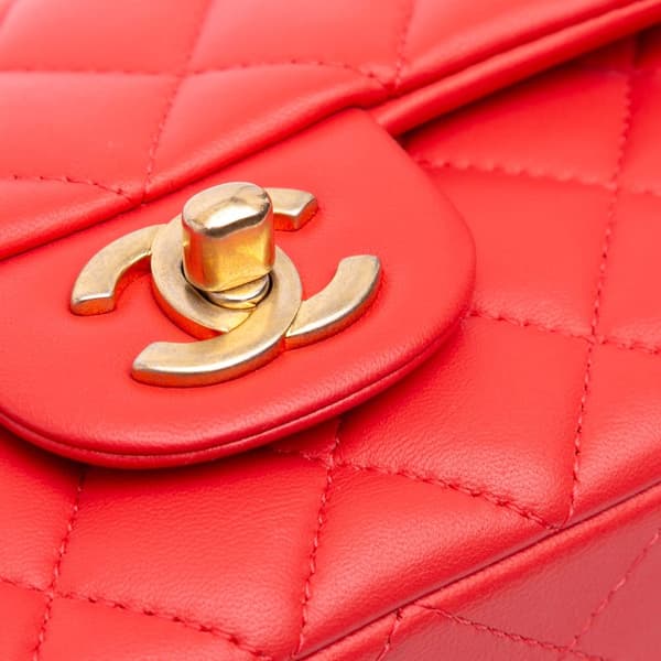 Pre-owned Chanel Mini Rectangular Classic Lambskin Single Flap Red