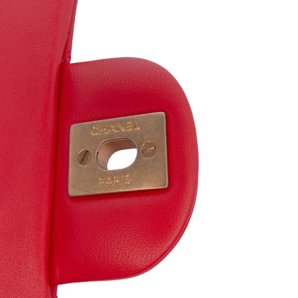 Pre-owned Chanel Mini Rectangular Classic Lambskin Single Flap Red