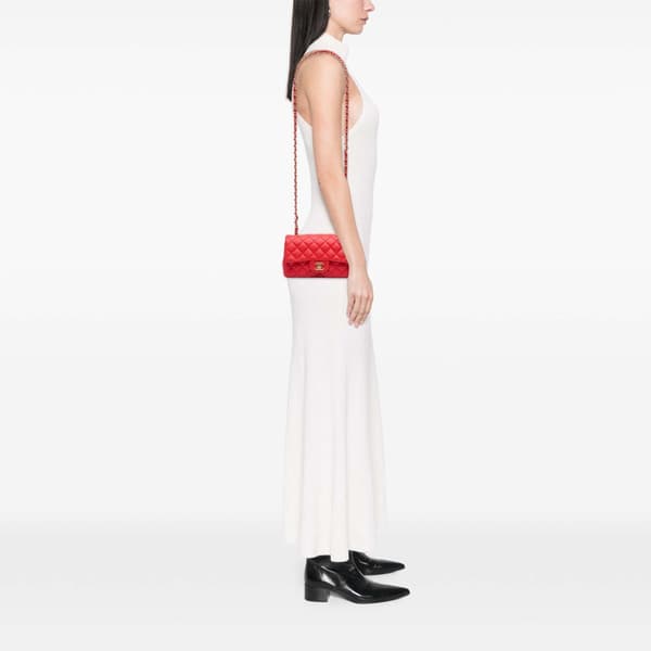 Pre-owned Chanel Mini Rectangular Classic Lambskin Single Flap Red