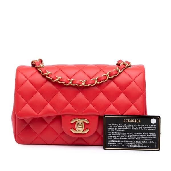 Pre-owned Chanel Mini Rectangular Classic Lambskin Single Flap Red