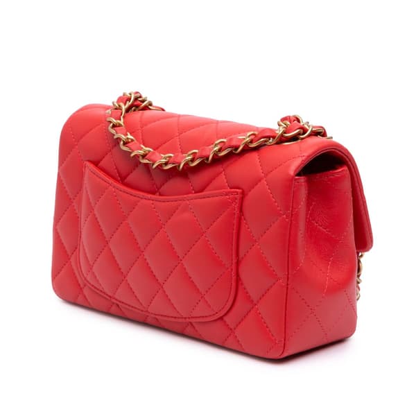 Pre-owned Chanel Mini Rectangular Classic Lambskin Single Flap Red