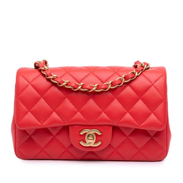 Pre-owned Chanel Mini Rectangular Classic Lambskin Single Flap Red