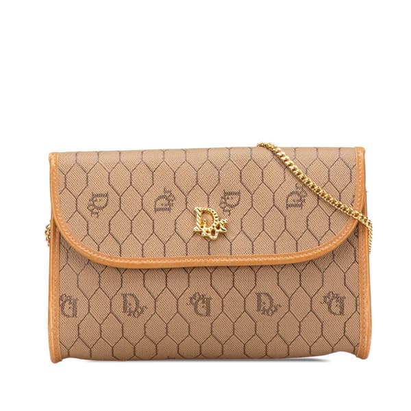 Pre-owned Dior Honeycomb Coated Canvas Chain Crossbody Brown