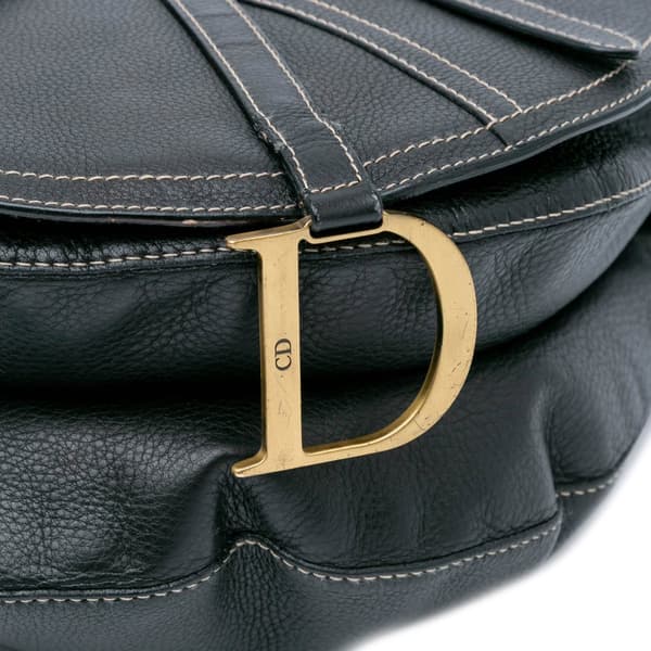 Pre-owned Dior Leather Baudrier Saddle Bag Black