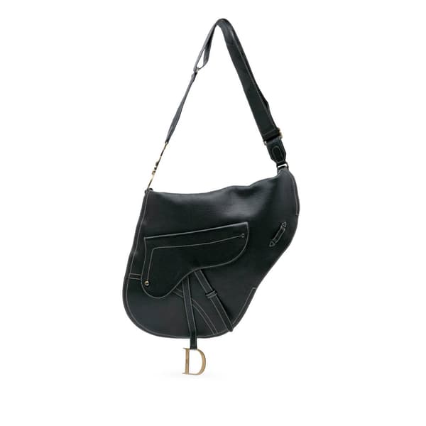 Pre-owned Dior Leather Baudrier Saddle Bag Black