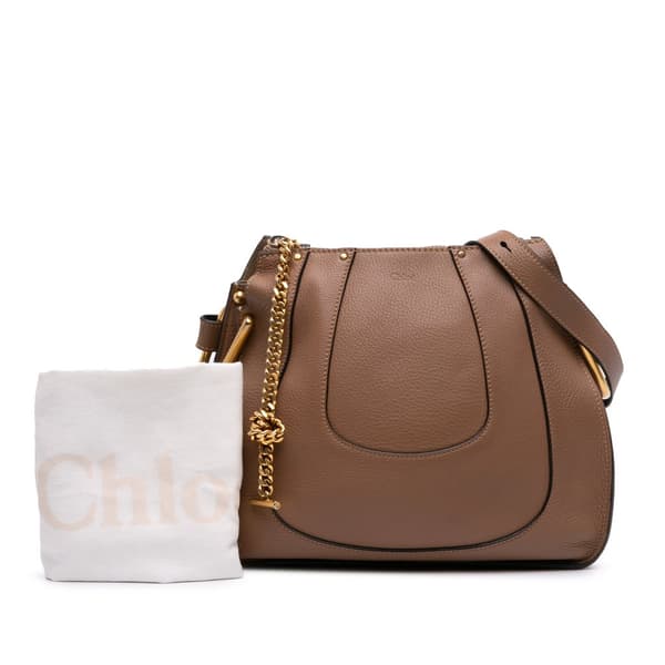 Pre-owned Chloé Small Grained Calfskin Hayley Hobo Brown