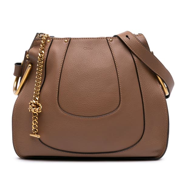 Pre-owned Chloé Small Grained Calfskin Hayley Hobo Brown