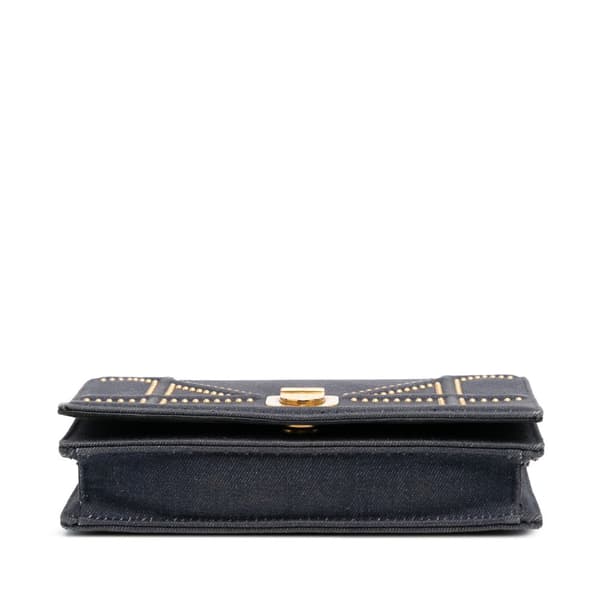 Pre-owned Dior Studded Denim Diorama Wallet on Chain Blue