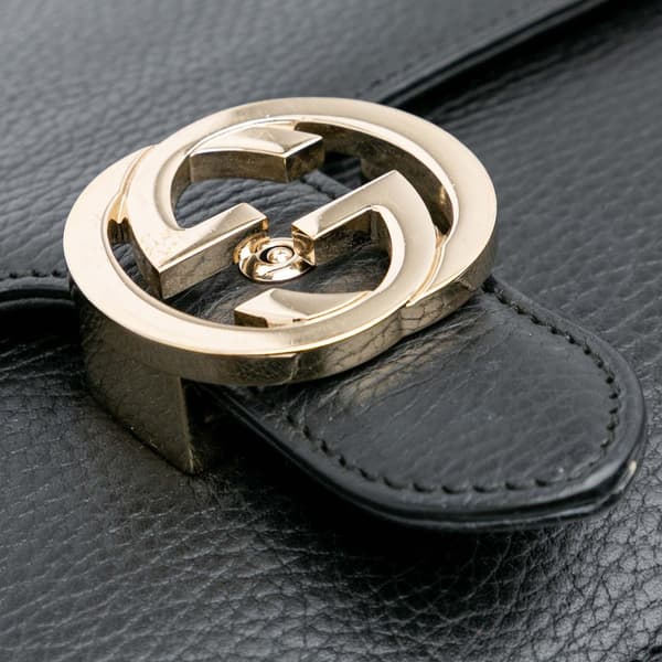 Pre-owned Gucci Medium Dollar Calfskin Interlocking G Crossbody Black