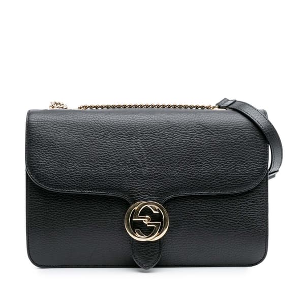 Pre-owned Gucci Medium Dollar Calfskin Interlocking G Crossbody Black