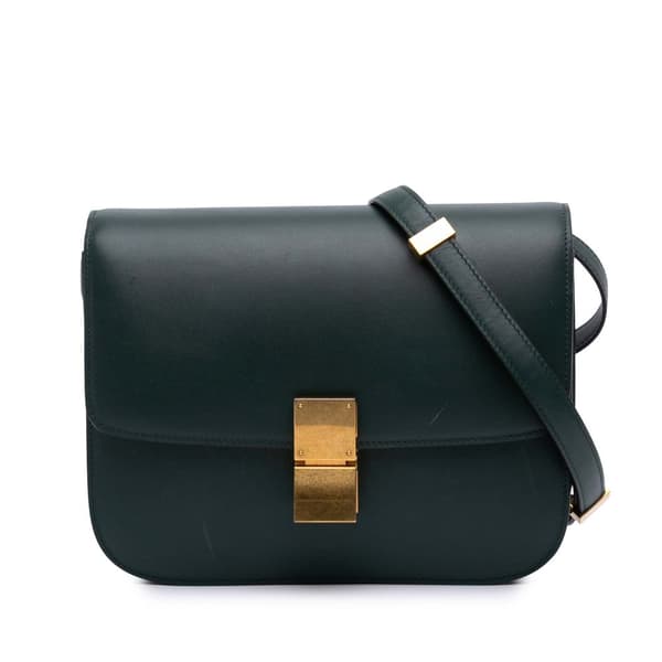 Pre-owned Celine Medium Calfskin Classic Box Green