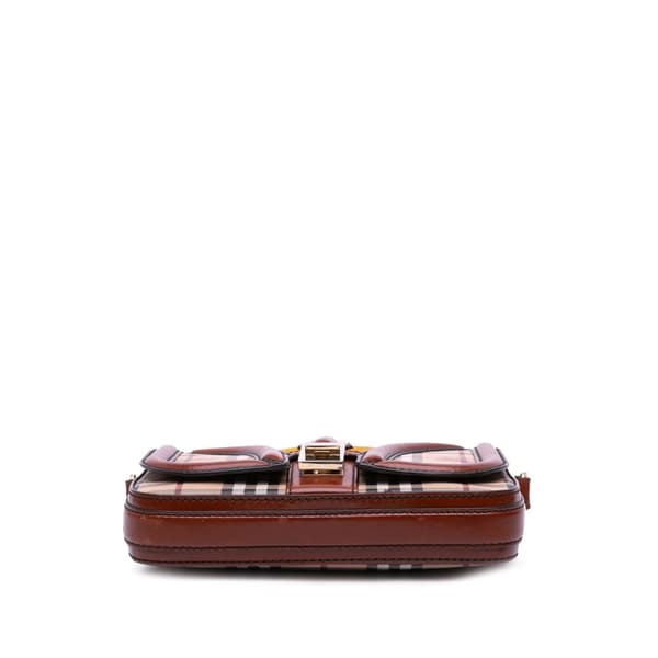 Pre-owned Burberry Haymarket Check Coated Canvas Brickfield Crossbody Brown