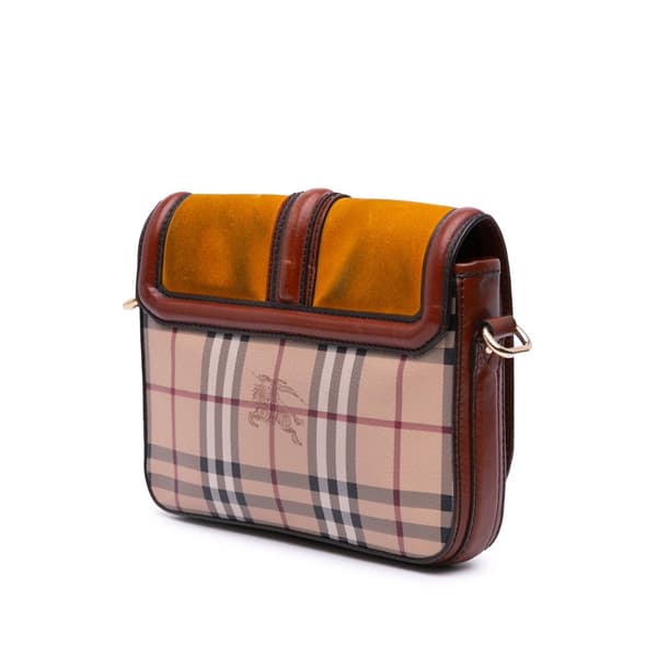 Pre-owned Burberry Haymarket Check Coated Canvas Brickfield Crossbody Brown
