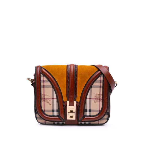 Pre-owned Burberry Haymarket Check Coated Canvas Brickfield Crossbody Brown